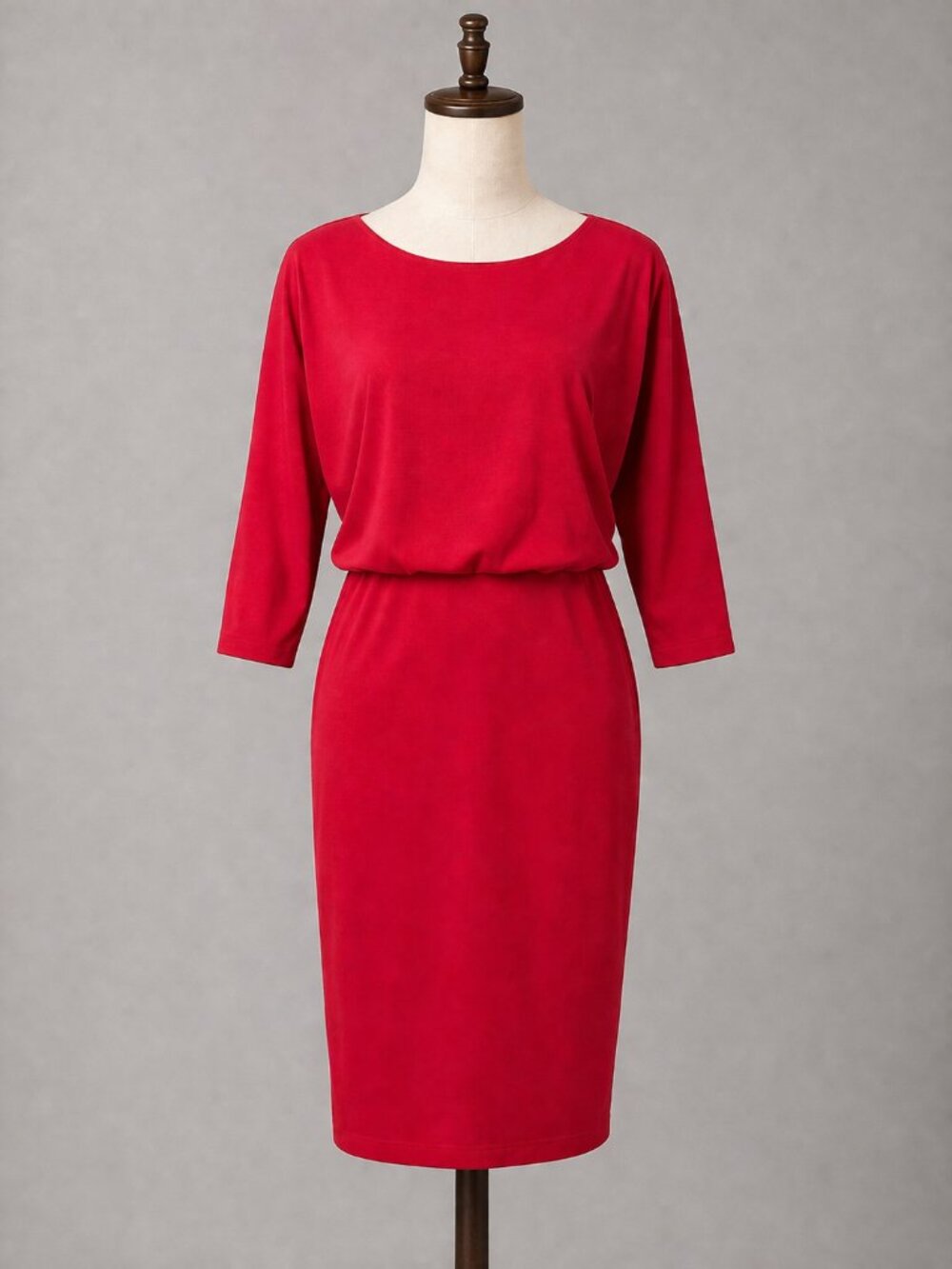 J McLaughlin Dress Medium Red Blouson Knee Length 3/4 Sleeve Stretch Tinley